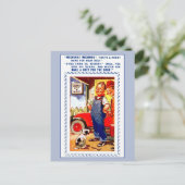 レトロおもしろいヴィンテージ整備士，ガレージ，犬 ポストカード (スタンド正面)