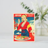 レトロおもしろいヴィンテージ旅行日本寿司ユーモア ポストカード (スタンド正面)