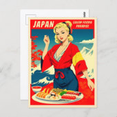 レトロおもしろいヴィンテージ旅行日本寿司ユーモア ポストカード (正面/裏面)