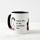 レトロおもしろい女性の考え過ぎ マグカップ (正面左)