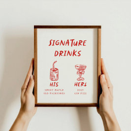 レトロおもしろい彼自身と彼女の署名ドリンク結婚ズ ポスター