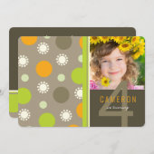 レトロおもしろい水玉模様フォトキッズバースデーパーティー 招待状 (正面/裏面)