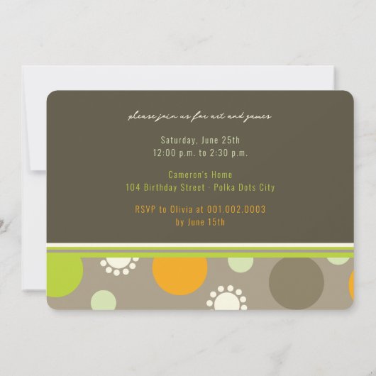 レトロおもしろい水玉模様フォトキッズバースデーパーティー 招待状 (裏面)
