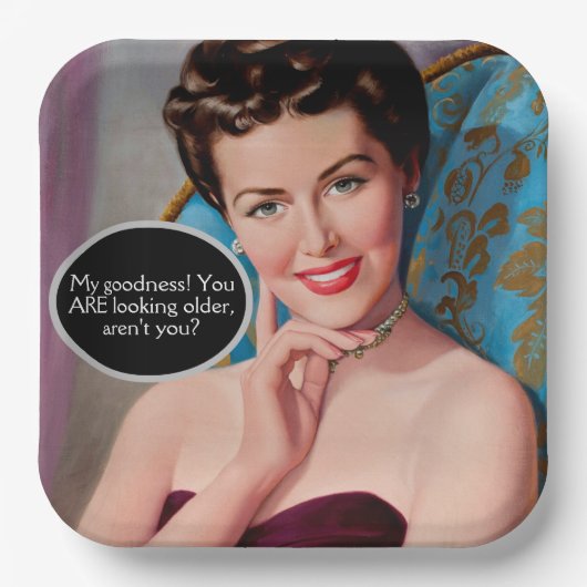 レトロおもしろい皮肉な女性誕生日 ペーパープレート (正面)