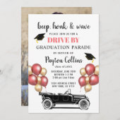 レトロおもしろい車の運転BY写真卒業パーティー 招待状 (正面/裏面)