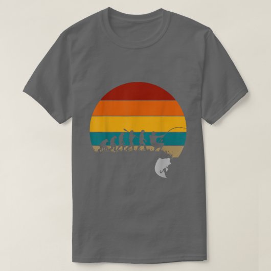 レトロおもしろい魚釣り進化  Tシャツ (デザイン正面)