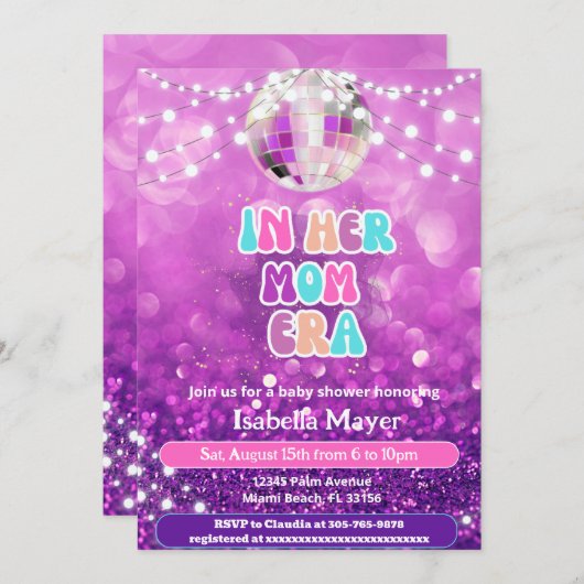 レトロおもしろいin彼女の母の時代ベビーシャワー招待状 招待状 (正面/裏面)