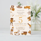 レトロおもちゃの男の子の誕生日パーティーへの招待状 サンキューカード (スタンド正面)