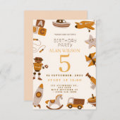 レトロおもちゃの男の子の誕生日パーティーへの招待状 サンキューカード (正面/裏面)