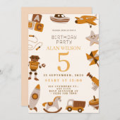 レトロおもちゃの男の子の誕生日パーティーへの招待状 招待状 (正面/裏面)