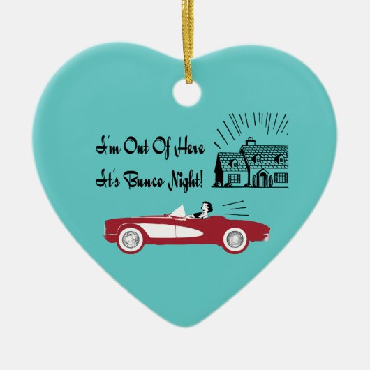 レトロおよびヴィンテージのBuncoの赤いコンバーチブル セラミックオーナメント (正面)