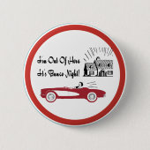 レトロおよびヴィンテージのBuncoの赤いコンバーチブル 缶バッジ (正面)