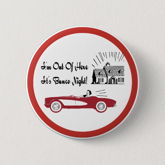 レトロおよびヴィンテージのBuncoの赤いコンバーチブル 缶バッジ (正面)