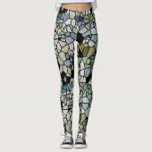 レトロお尻トープティール(緑がかった色)ブルーグリーンモザイクアートパターン レギンス (正面)