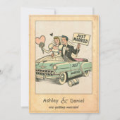 レトロお洒落たった今結婚しました対漫画結婚ズ 招待状 (正面)