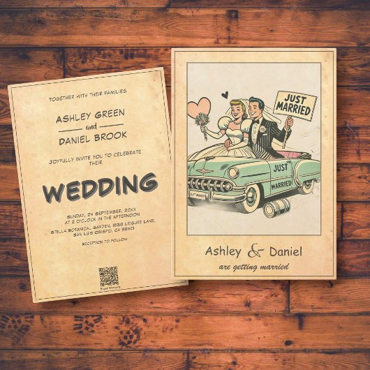 レトロお洒落たった今結婚しました対漫画結婚ズ 招待状