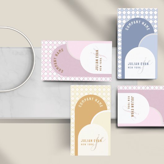 レトロお洒落アーチダスティピンクビジネスカード 名刺