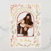 レトロお洒落クリスマスイラストアーチ写真 箔シーズンカード (正面)