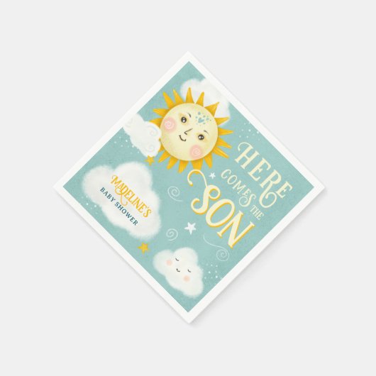 レトロお洒落サンこ来この息子の赤ちゃんシャワー スタンダードカクテルナプキン (角)