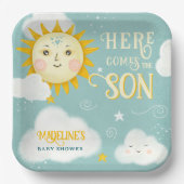 レトロお洒落サンこ来この息子の赤ちゃんシャワー ペーパープレート (正面)