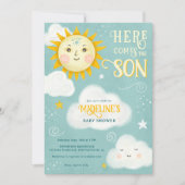 レトロお洒落サンこ来この息子の赤ちゃんシャワー 招待状 (正面)