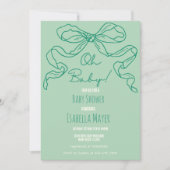 レトロお洒落セージ手引き弓ベビーシャワー 招待状 (正面)