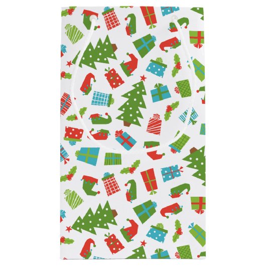 レトロお洒落ツリーギフト小妖精や小人ハットシューズクリスマス スモールペーパーバッグ (裏面)