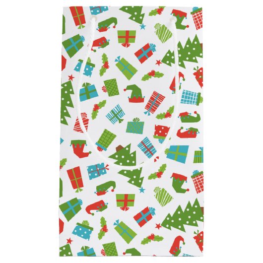 レトロお洒落ツリーギフト小妖精や小人ハットシューズクリスマス スモールペーパーバッグ (正面)