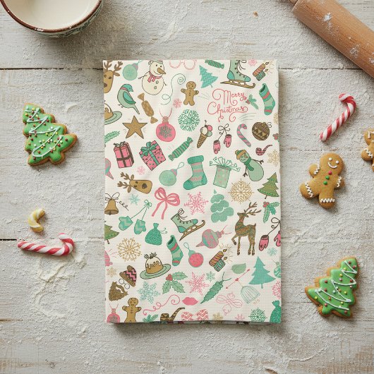 レトロお洒落ドードレスクリスマス キッチンタオル