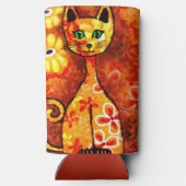 レトロお洒落ネコ子猫フローライエローレッドオレンジ スリム缶クーラー (裏面)