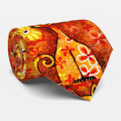 レトロお洒落ネコ子猫フローライエローレッドオレンジ ネクタイ (ロール)
