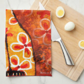 レトロお洒落ネコ子猫フローラオレンジイエローレッド キッチンタオル (四つ折り)