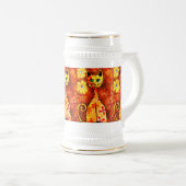 レトロお洒落ネコ子猫フローラオレンジイエローレッド ビールジョッキ (正面右)