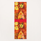 レトロお洒落ネコ子猫フローラオレンジイエローレッド ヨガマット (正面)