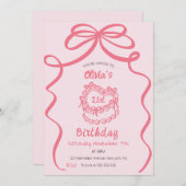 レトロお洒落ピンクケーキヴィンテージ誕生日パーティー 招待状 (正面/裏面)