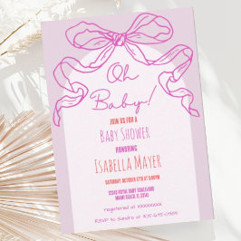 レトロお洒落ピンク手引き弓ベビーシャワー 招待状