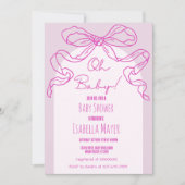 レトロお洒落ピンク手引き弓ベビーシャワー 招待状 (正面)