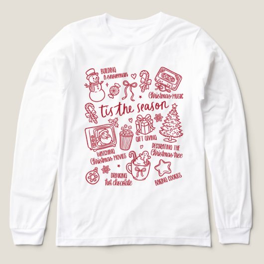 レトロお洒落フェスティバルレッドクリスマスドードル トライブレンドTシャツ (デザイン正面)