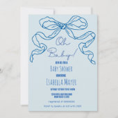 レトロお洒落ブルーハンドドロッドボウOhベビーシャワー 招待状 (正面)