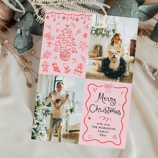 レトロお洒落メリークリスマスウェーブフレーム2写真 シーズンカード