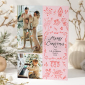 レトロお洒落メリークリスマスハンドドロー2枚 シーズンカード