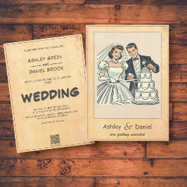 レトロお洒落ロマンチックなカップル50s漫画結婚ズ 招待状