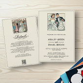 レトロお洒落ロマンチックなカップル50s漫画結婚ズ 招待状