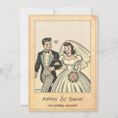 レトロお洒落ロマンチック新郎新婦漫画結婚ズ 招待状 (正面)