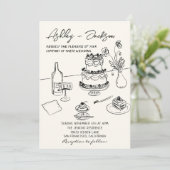 レトロお洒落予測できな手描きケーキ結婚ズ 招待状 (スタンド正面)