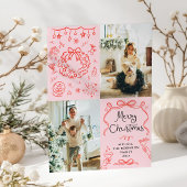 レトロお洒落手描きメリークリスマス2写真 シーズンカード