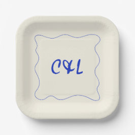 レトロお洒落手書きブ結婚ルー ペーパープレート