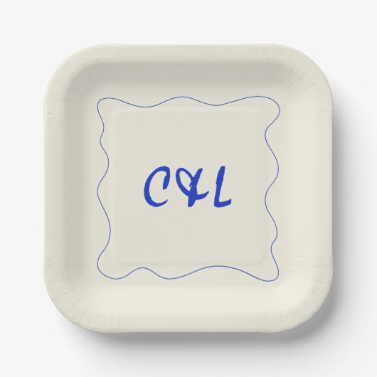 レトロお洒落手書きブ結婚ルー ペーパープレート (正面)