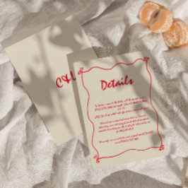 レトロお洒落手書き結婚レッド詳細 エンクロージャーカード