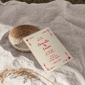 レトロお洒落手書き結婚レッド 招待状